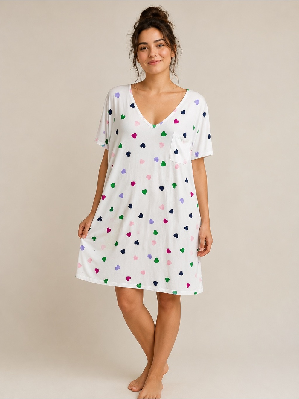 Soma Cool Night Sleep Shirt white heart print xxl